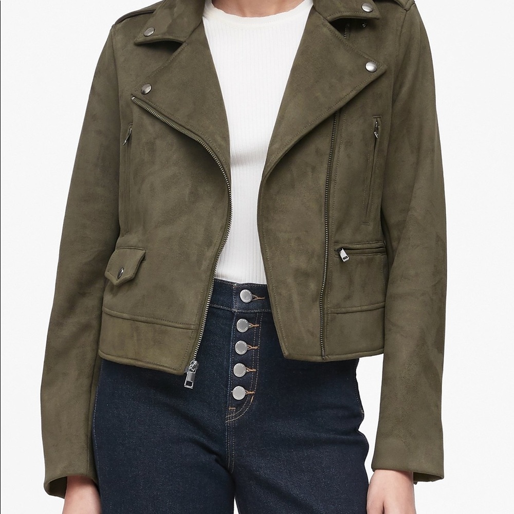 Moto linen Jacket in Olive Green